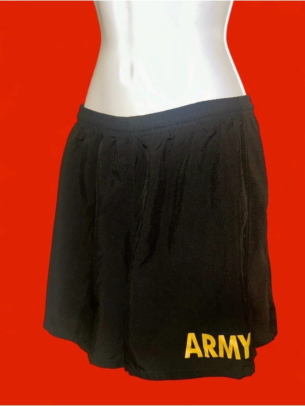 Soffe Black Women's Athletic Shorts with Yellow ARMY Graphic